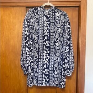 VTG Oscar de la Renta | Navy and White Floral Swim Coverup - Large
